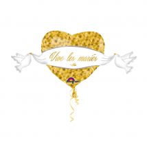 Ballon coeur vive les mariés, doré