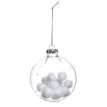 Boule de Noël Verre et Coton Blanc, 8cm