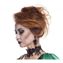 Boucle d'oreilles noires, dentelles et pierres