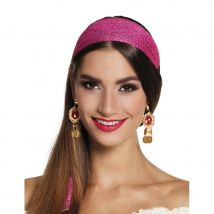 Boucles d'oreille dorées orientales, pierre rouge