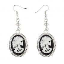 Boucles d'oreille squelette camées noir et blanc