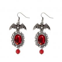 Boucles d'oreilles chauve souris et pierre rouge
