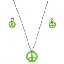 Boucles d'oreilles et collier vert peace and love