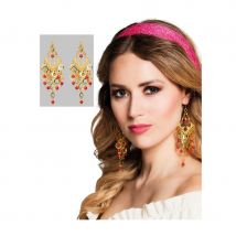 Boucles d'oreilles orientales rouges dorées