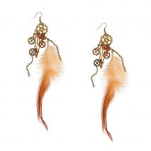 Boucles d'oreilles Steampunk plumes et engrenages