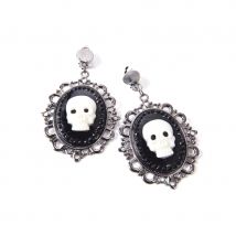 Boucles d'oreilles tête de mort, camée
