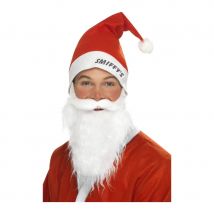 barbe et chapeau père noel rouge (rouge)