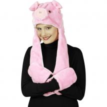 Bonnet écharpe cochon rose