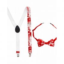 Bretelles et noud papillon blanc tâché de sang
