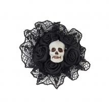 Bague fleure noire en dentelle et crâne