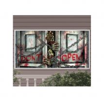 Bannière porte scellée avec zombies 160 x 85cm