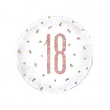 Ballon rond blanc imprimé 18 rose pailleté, 45 cm