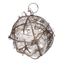 Boule Rotin et Paillettes Déco Sapin, 7.5cm