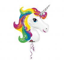 Ballon tête de licorne crinière arc en ciel