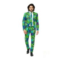 Costume 3 pièces imprimé feuilles tropicales homme (S)
