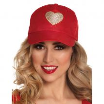Casquette avec coeur pailleté rouge pour femme