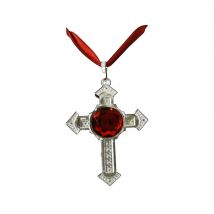 Collier avec croix et fausse pierre rouge