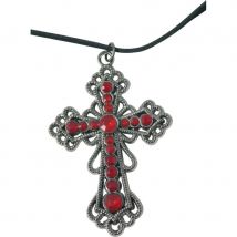 Collier avec croix rouge et argentée gothique