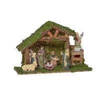 Crèche avec santons recouverte de mousse, 20cm