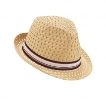 Chapeau beige ajouré avec ruban tricolore