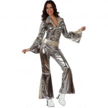 Combinaison disco argentée unie pour femme (M/L)