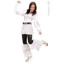Chemise disco blanche paillettes + ceinture (M)