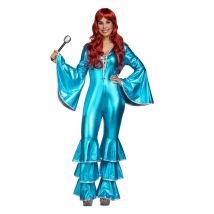 Combinaison disco bleue pour femme, manches larges (M/L)