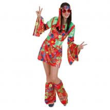 Cosume de hippie robe courte à fleurs rouges (S)