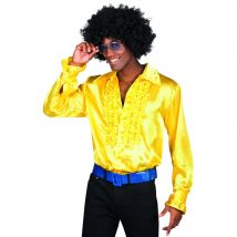 Chemise disco jaune satinée pour homme (M)