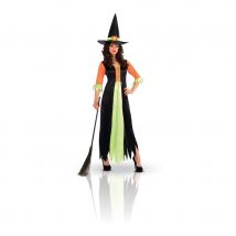 Costume de sorcière orange et verte, adulte. (M)