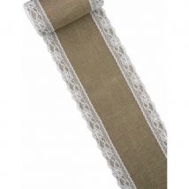 Chemin de table en toile de jute bords en dentelle