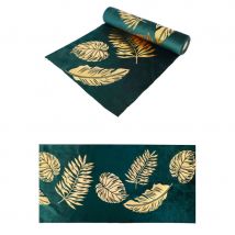 Chemin de table feuilles dorées sur fond vert, 3m