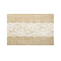 Chemin de table toile de jute, centre en dentelle
