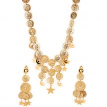 Collier et boucles d'oreilles pièces dorées