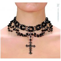 Collier gothique avec perles et croix (Noir)