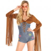 Combinaison hippie bleu marron longues franges (L)