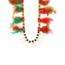 Collier indien avec perles en bois et plumes