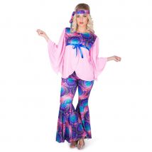 Costume imprimé hippie rose violet pour femme (S)