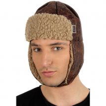 Casquette marron d'aviateur avec fausse fourrure