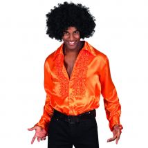Chemise orange disco à grand col pour homme (M)