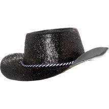 Chapeau plastique de cowboy paillette noir (Noir)