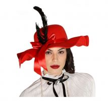 Chapeau rouge années 20 avec plumes et ruban