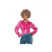 Chemise rose à volants, satinée pour femme (S)