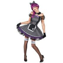 Costume robe à damier noir de serveuse gothique (M)