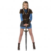 Costume robe courte bleue de femme viking guerrier (M)
