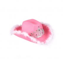 Chapeau rose de cowgirl froufrous blancs