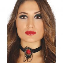 Collier ras de cou style gothique noir et rouge