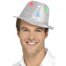 Chapeau sequins argentés lumineux (Taille unique)