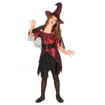 Costume sorcière rouge noir satiné pour fillette (4/6 ans)
