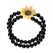 Double bracelet de perles noires avec tournesol